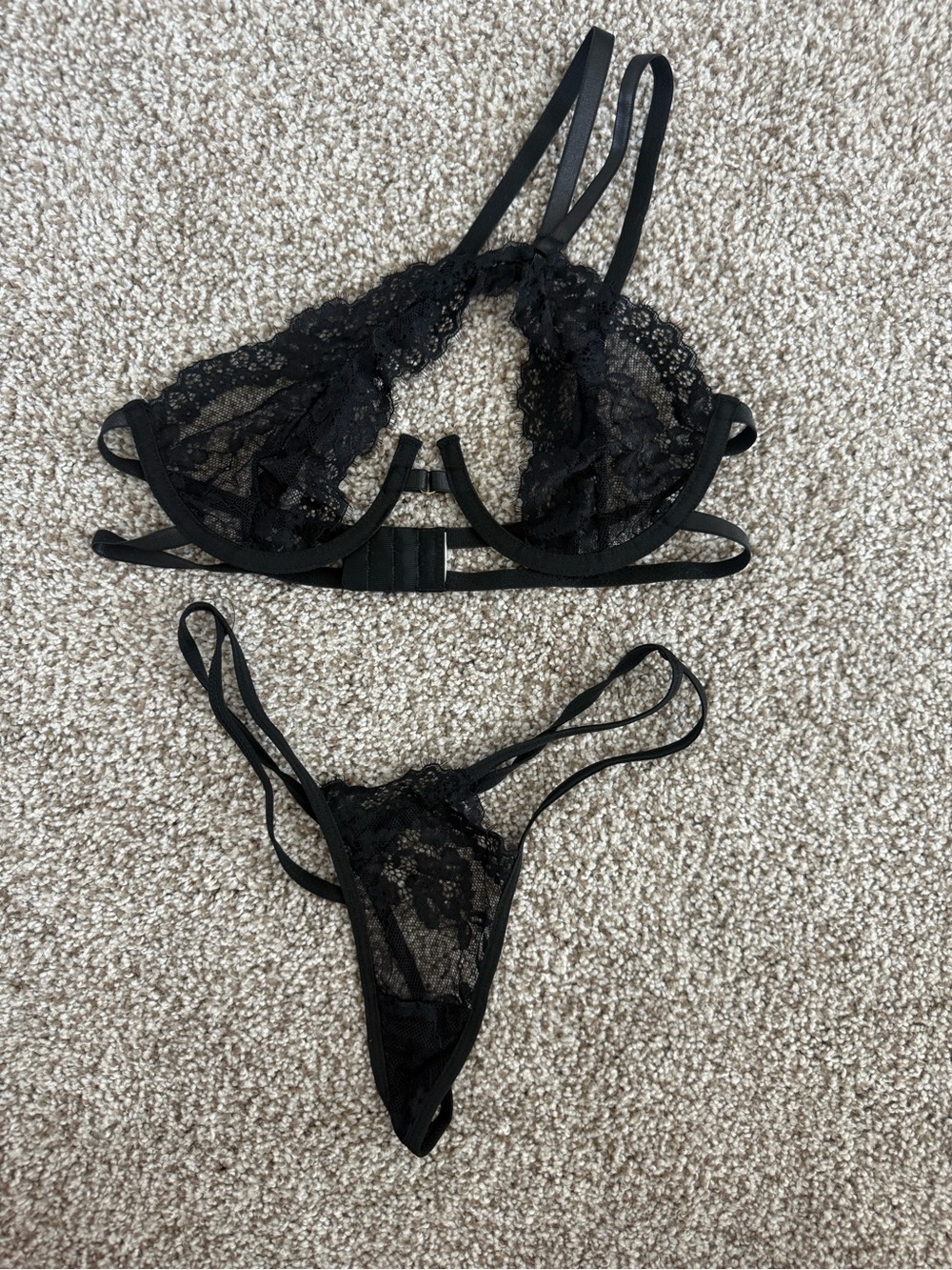 Black Lace Bralette and Thong Set - Women's Intimates